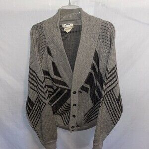 Jun Yumiko Tamura Cardigan Sweater Men’s XL Tan Brown 100% Laine Wool Vtg 80’s